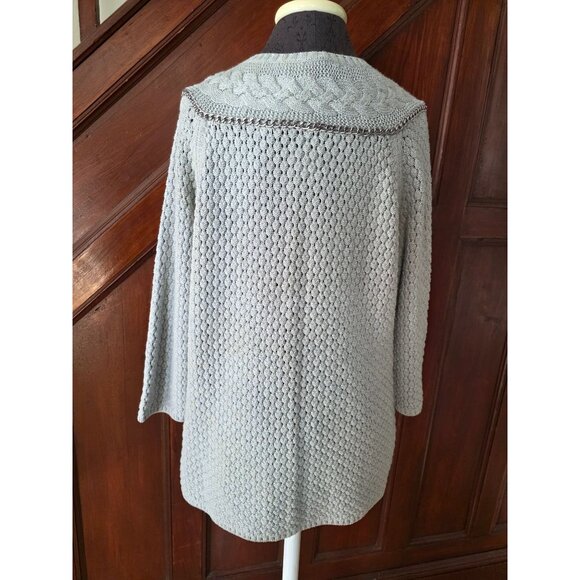 Liz Claiborne Womens Gray Knit Cardigan Sweater M Button-Front Chain Detail NWOT - Picture 2 of 8